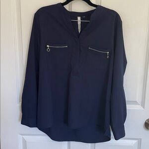 NY Collection navy blouse women’s petite large